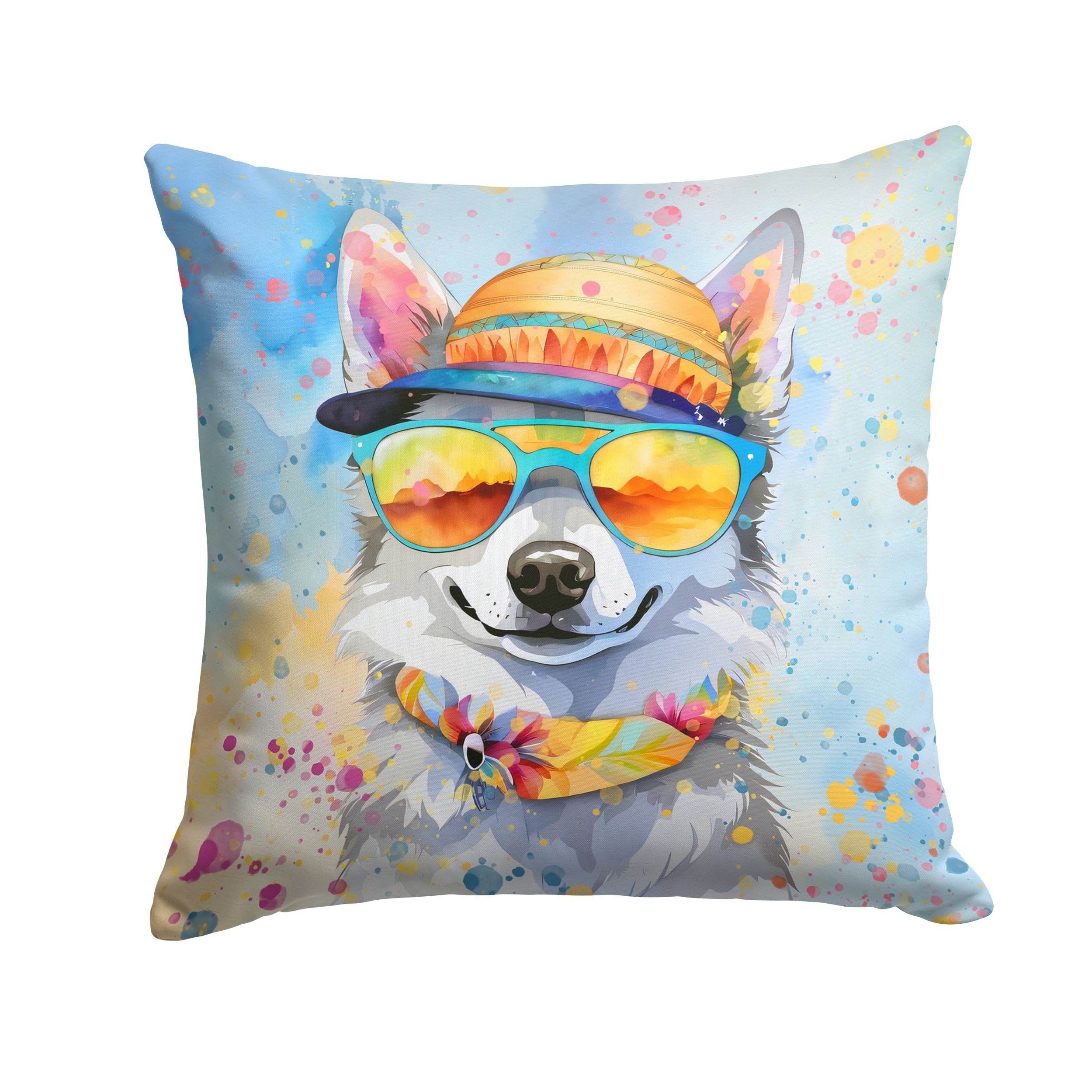 Alaskan Klee Kai Hippie Dawg Decorative Throw Pillow 14x14 Indoor Outdoor Accent Cushion, Fabric Cover with Insert for Sofa, Bed, Porch & Living Room