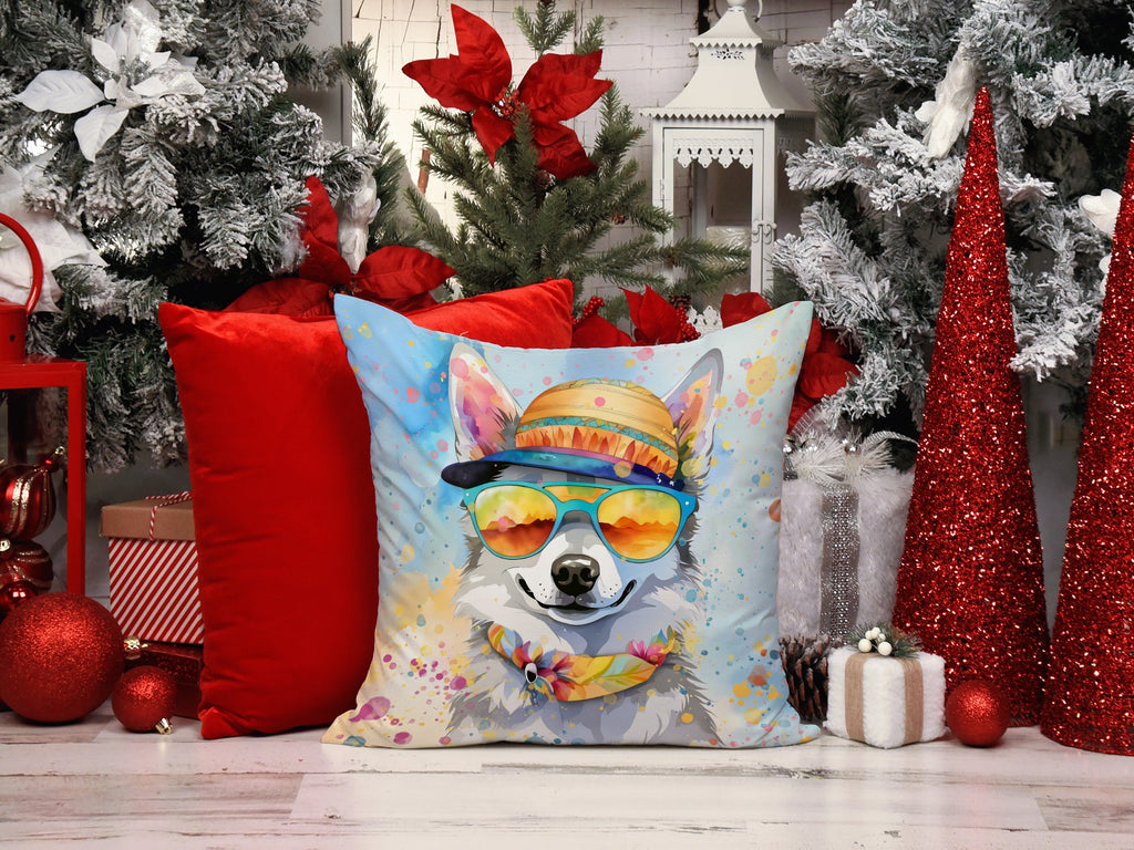 Alaskan Klee Kai Hippie Dawg Decorative Throw Pillow 14x14 Indoor Outdoor Accent Cushion, Fabric Cover with Insert for Sofa, Bed, Porch & Living Room