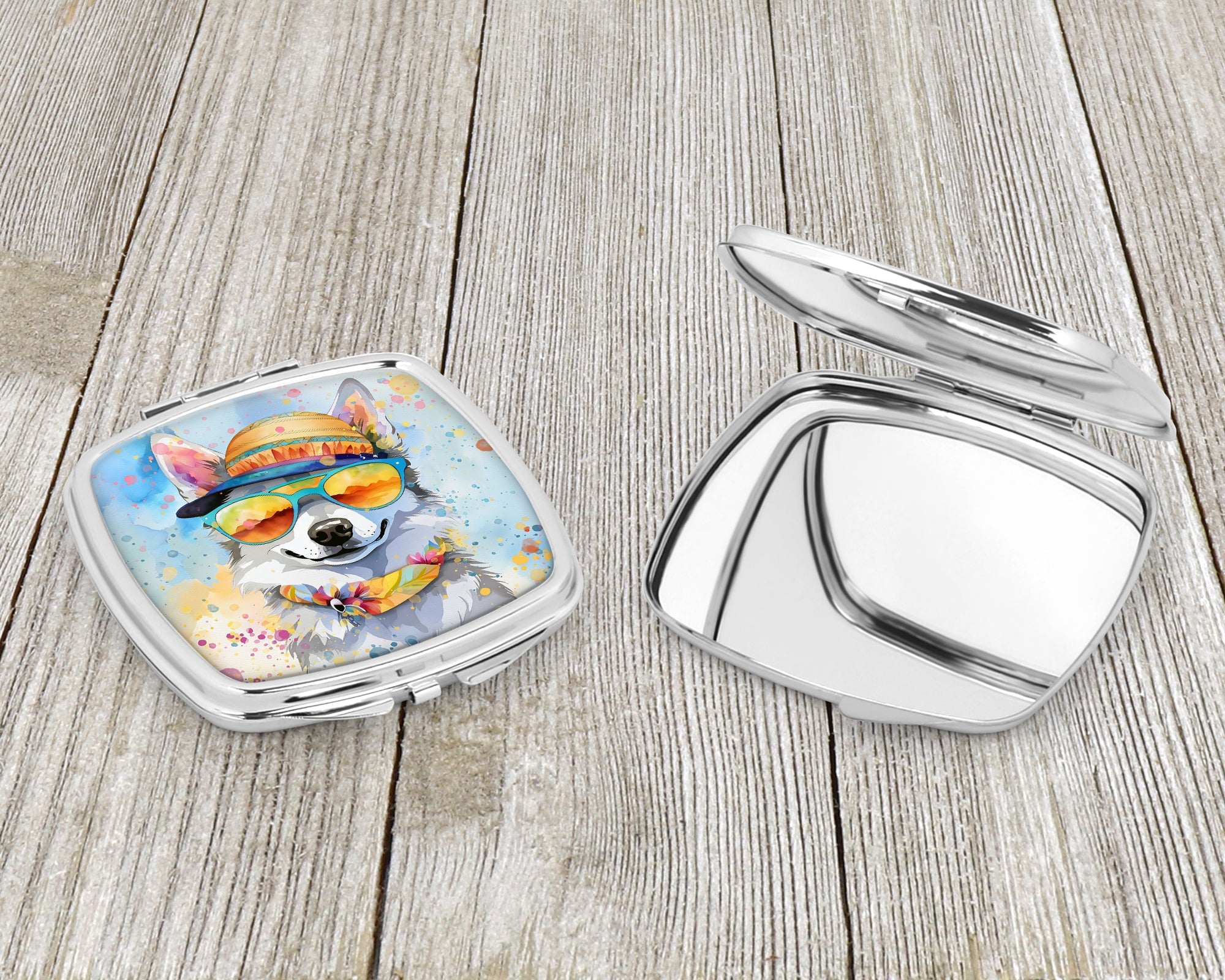 Alaskan Klee Kai Hippie Dawg Compact Mirror Decorative Travel Makeup Mirror for Women Girls Gifts Pocket Makeup Mirror Folding Handheld