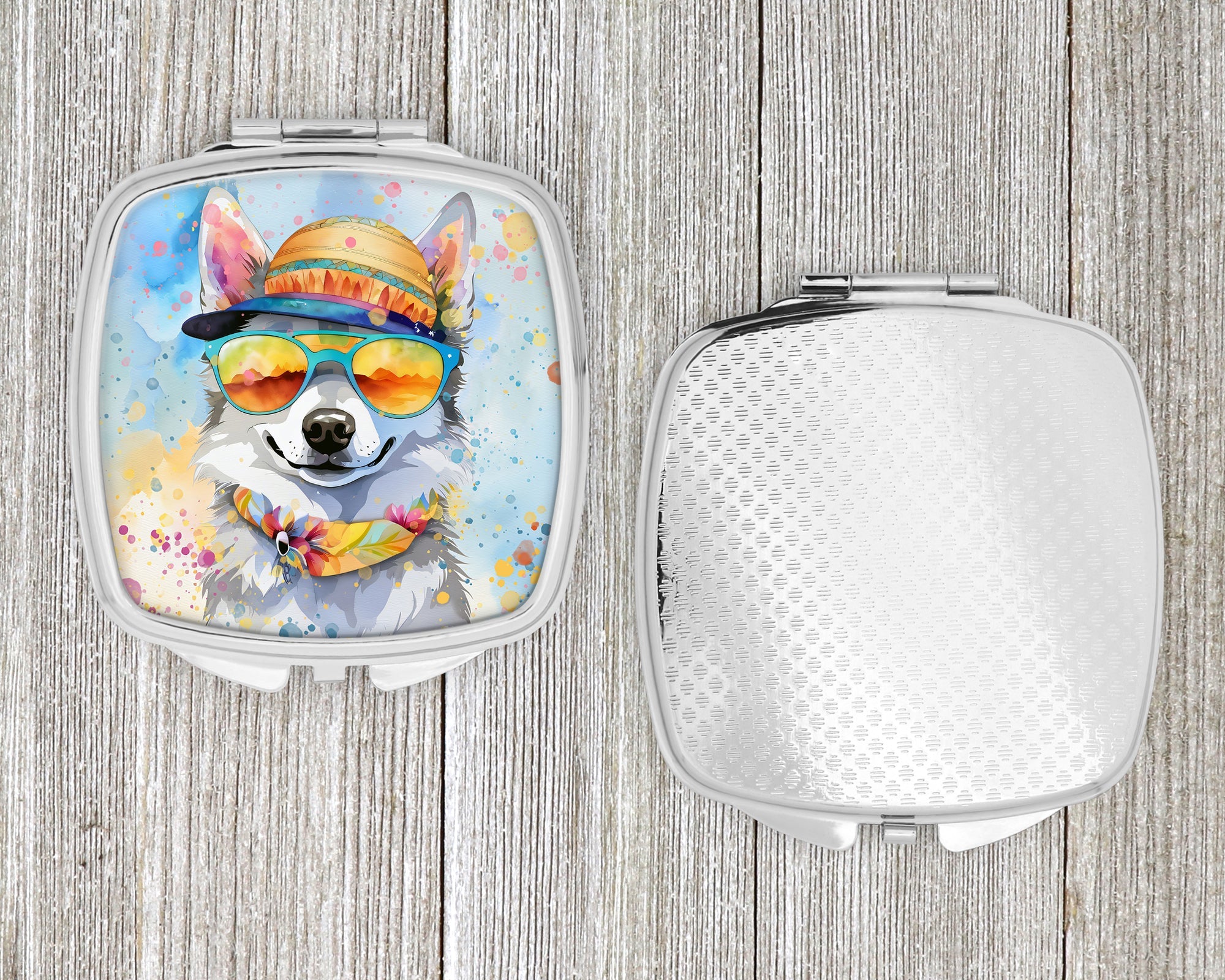 Alaskan Klee Kai Hippie Dawg Compact Mirror Decorative Travel Makeup Mirror for Women Girls Gifts Pocket Makeup Mirror Folding Handheld