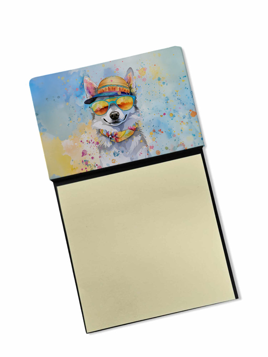 Alaskan Klee Kai Hippie Dawg Watercolor Sticky Note Holder Refillable Dispenser Desk Accessory 3x3 Pad Gift