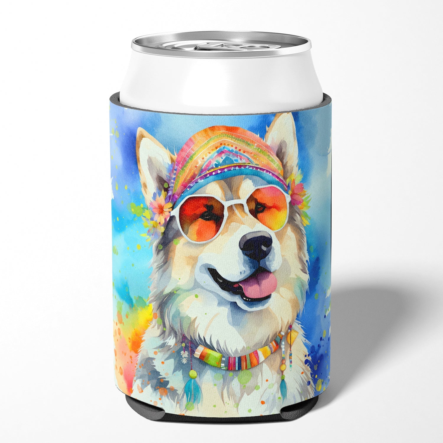 Alaskan Malamute Hippie Dawg Can or Bottle Hugger Cooler Sleeve for Standard 12 oz Cans, Insulated Foam Beer & Soda Can Hugger Reusable