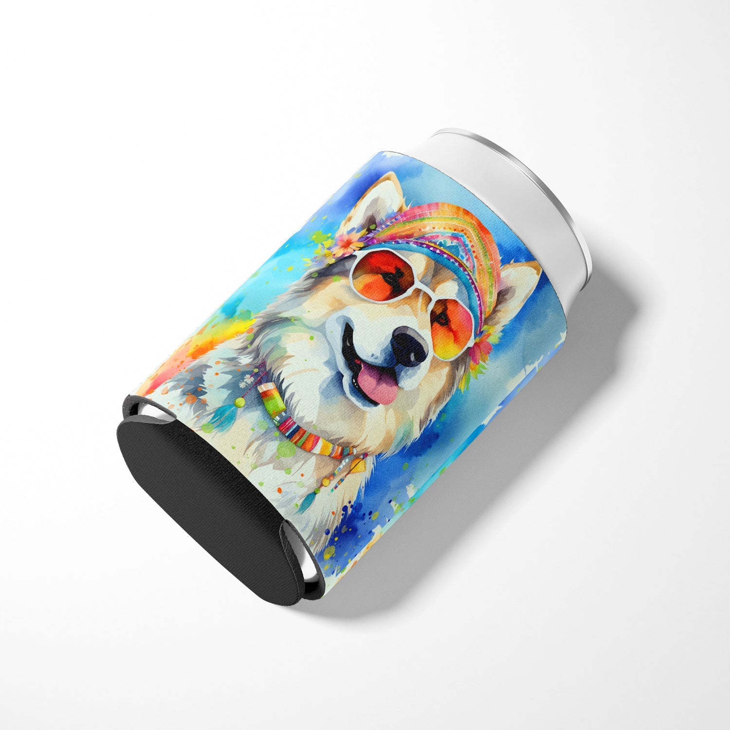 Alaskan Malamute Hippie Dawg Can or Bottle Hugger Cooler Sleeve for Standard 12 oz Cans, Insulated Foam Beer & Soda Can Hugger Reusable