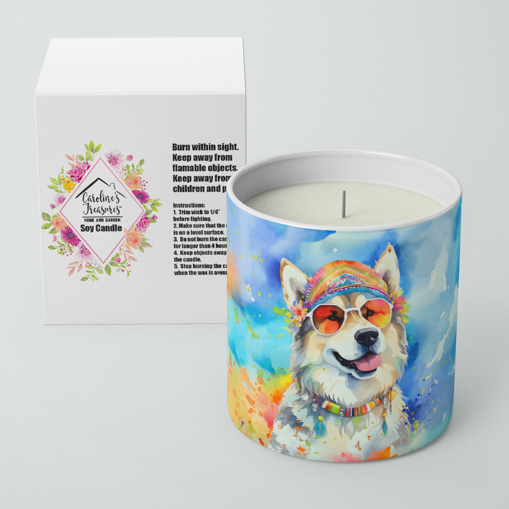 Alaskan Malamute Hippie Dawg Decorative Soy Candle Nature Soy Wax Essential Oil Home Decor Ideal for Bedroom Kitchen Bath Office Gift, 10 oz
