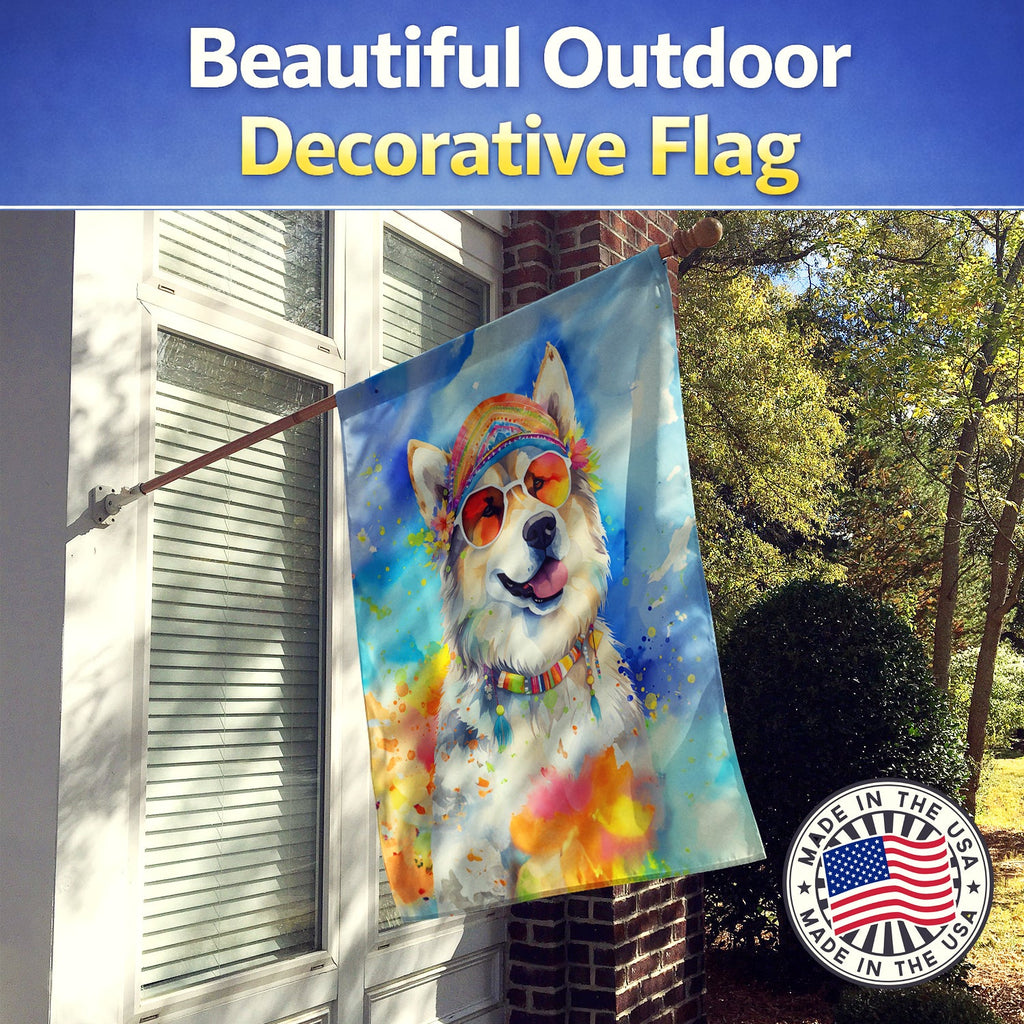 Alaskan Malamute Hippie Dawg House Flag 28x40 Porch Sleeve Pole Decorative Outside Yard Banner Artwork Wall Hanging, Polyester