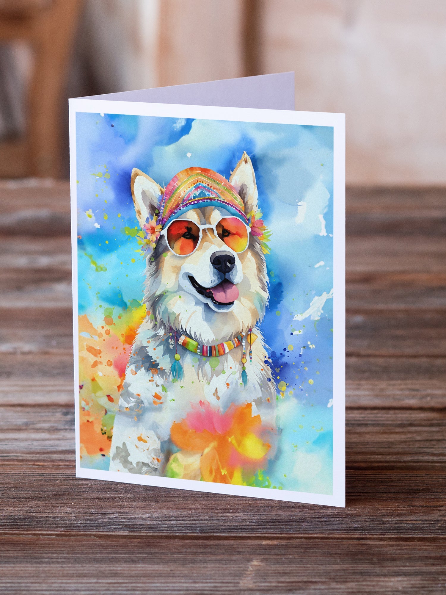 Alaskan Malamute Hippie Dawg Greeting Cards Pack of 8 Blank Cards with Envelopes Whimsical A7 Size 5x7