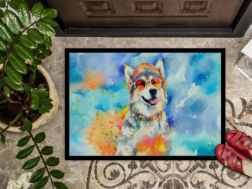 Alaskan Malamute Hippie Dawg Doormat Indoor Outdoor 24H X 36W Front Door Mat Rugs for Entryway, Non Slip Washable Low Pile,