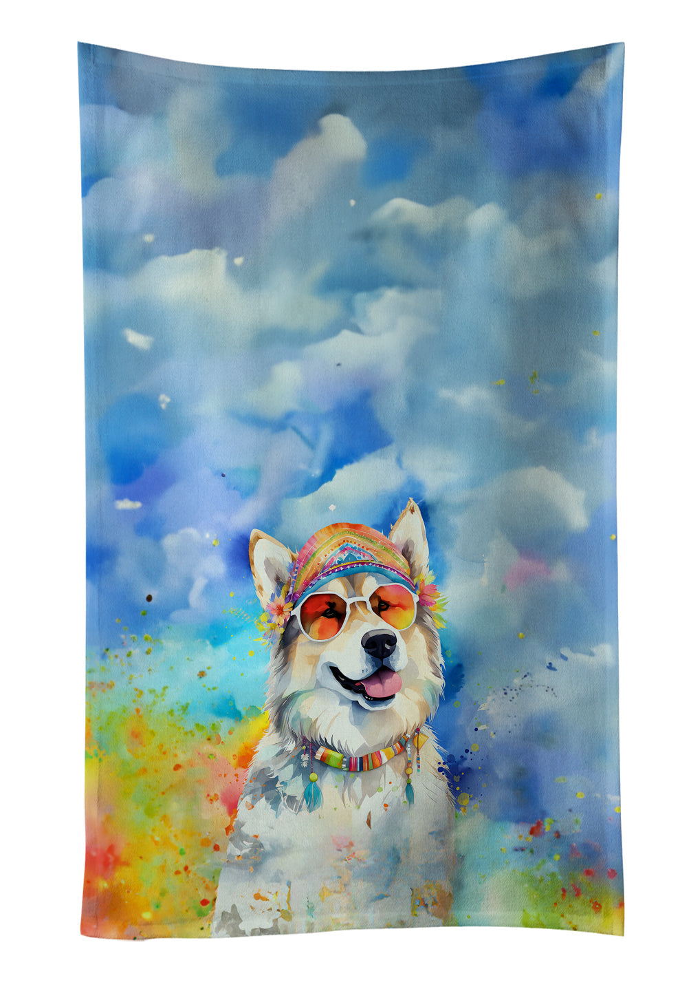 Alaskan Malamute Hippie Dawg Kitchen Towel Velour Plush Front and Cotton Loop Back Machine Washable