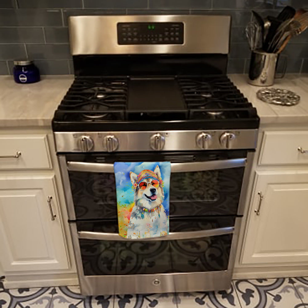 Alaskan Malamute Hippie Dawg Kitchen Towel Velour Plush Front and Cotton Loop Back Machine Washable