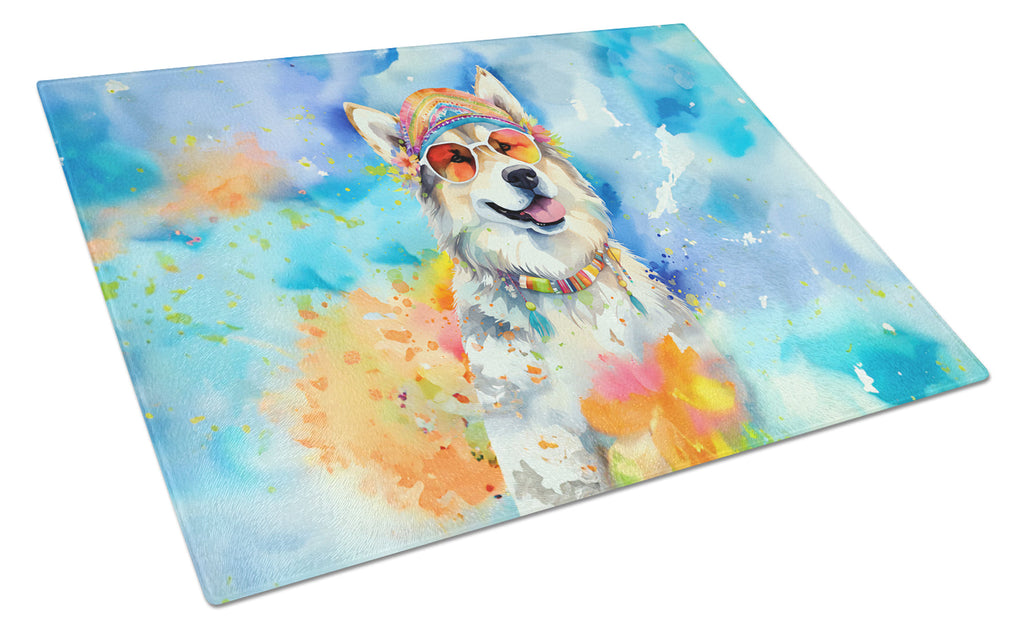 Alaskan Malamute Hippie Dawg Cutting Board Tempered Glass Kitchen Cutting Surface, Heat Resistant Chopping, Non-Slip Feet, Food Prep & Serving