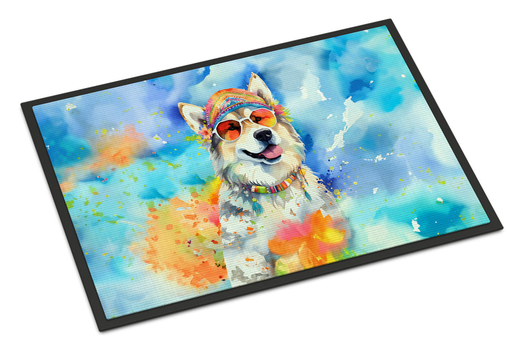 Alaskan Malamute Hippie Dawg Doormat Indoor Outdoor 18H X 27W Front Door Mat Rugs for Entryway, Non Slip Washable