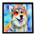 Alaskan Malamute Hippie Dawg Framed Metal Print Bathroom, Kitchen, Office, Home Decor Wall Art Ready to Hang, Square, 8X8