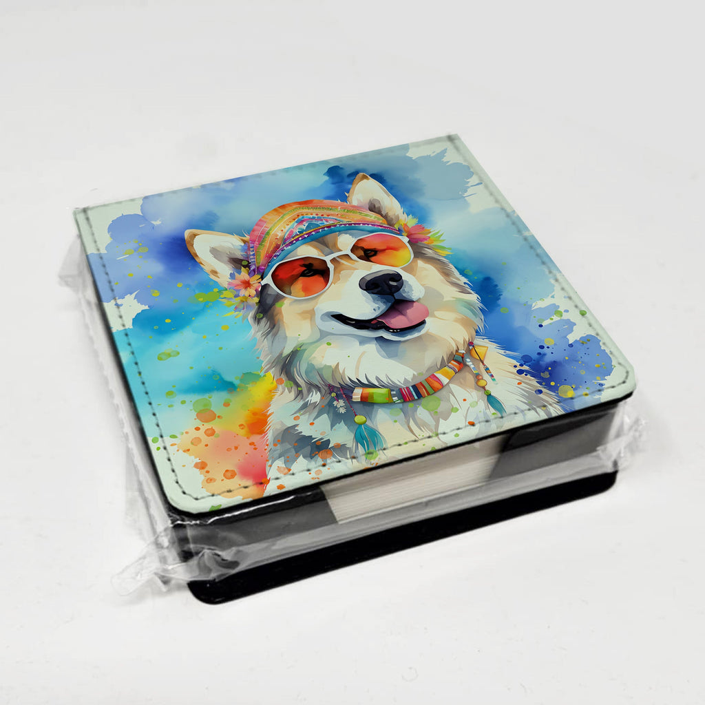 Alaskan Malamute Hippie Dawg PU Leather Note Paper Holder with Artist-Designed Cover, Desk Accessory, Office Gift