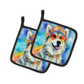 Alaskan Malamute Hippie Dawg Pot Holder Set of 2 Heat Resistant Quilted Hot Pads 7.5 x 7.5 Inch, Insulated Kitchen Trivets for Cooking & Baking