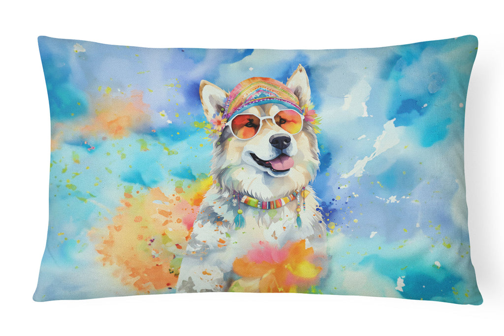 Alaskan Malamute Hippie Dawg Decorative Throw Pillow 12x16 Indoor Outdoor Accent Cushion, Fabric Cover with Insert for Sofa, Bed, Porch & Living Room