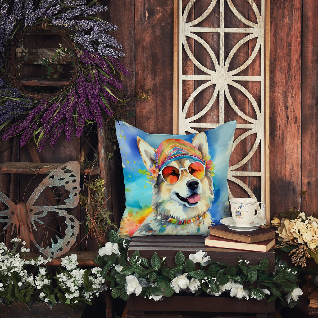 Alaskan Malamute Hippie Dawg Decorative Throw Pillow 14x14 Indoor Outdoor Accent Cushion, Fabric Cover with Insert for Sofa, Bed, Porch & Living Room