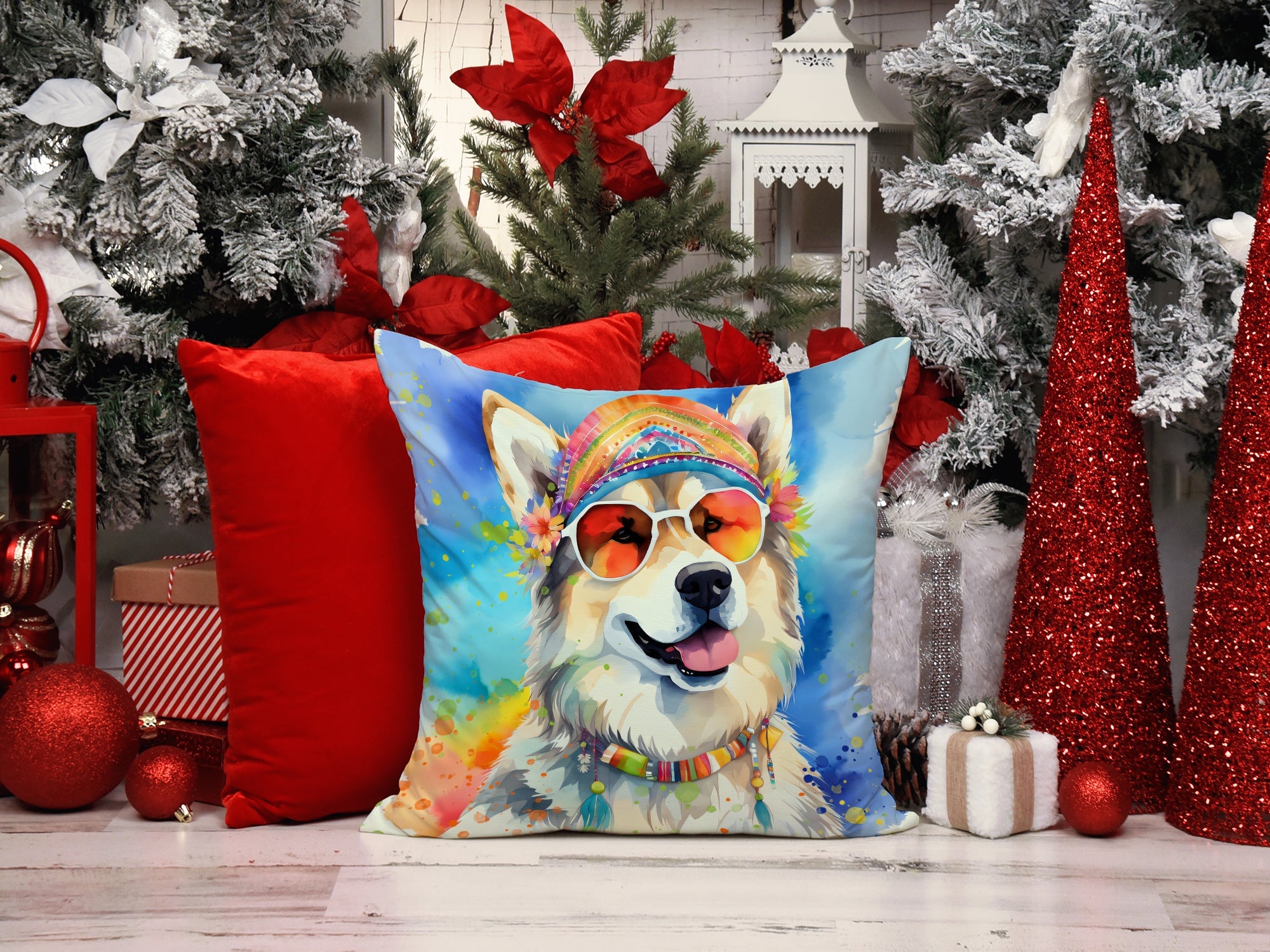 Alaskan Malamute Hippie Dawg Decorative Throw Pillow 18x18 Indoor Outdoor Accent Cushion, Fabric Cover with Insert for Sofa, Bed, Porch & Living Room