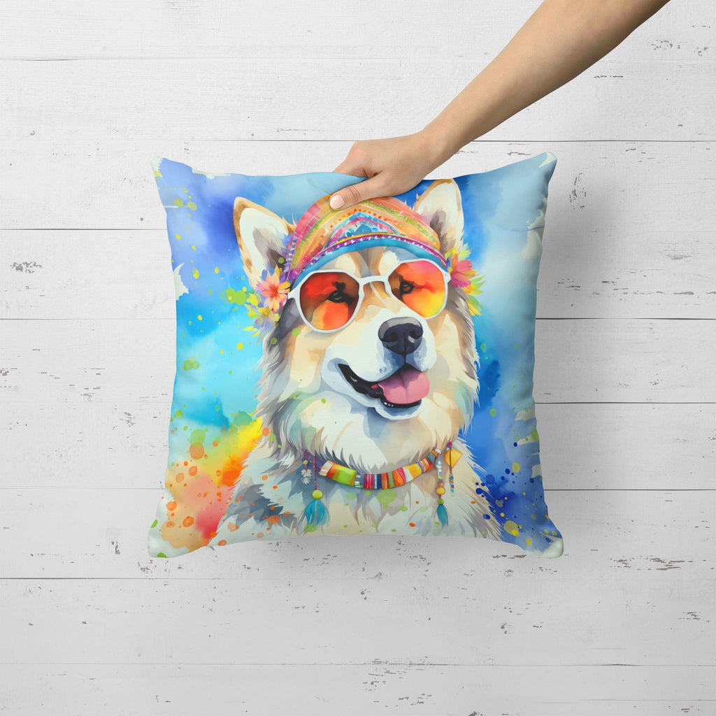 Alaskan Malamute Hippie Dawg Decorative Throw Pillow 18x18 Indoor Outdoor Accent Cushion, Fabric Cover with Insert for Sofa, Bed, Porch & Living Room
