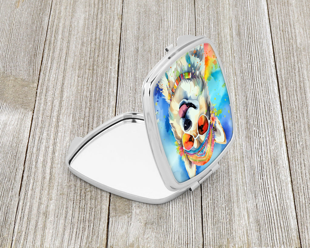 Alaskan Malamute Hippie Dawg Compact Mirror Decorative Travel Makeup Mirror for Women Girls Gifts Pocket Makeup Mirror Folding Handheld