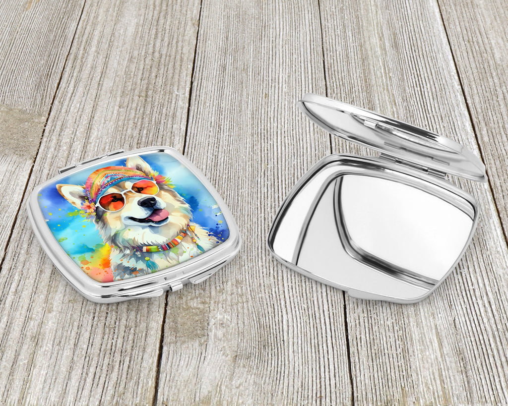 Alaskan Malamute Hippie Dawg Compact Mirror Decorative Travel Makeup Mirror for Women Girls Gifts Pocket Makeup Mirror Folding Handheld