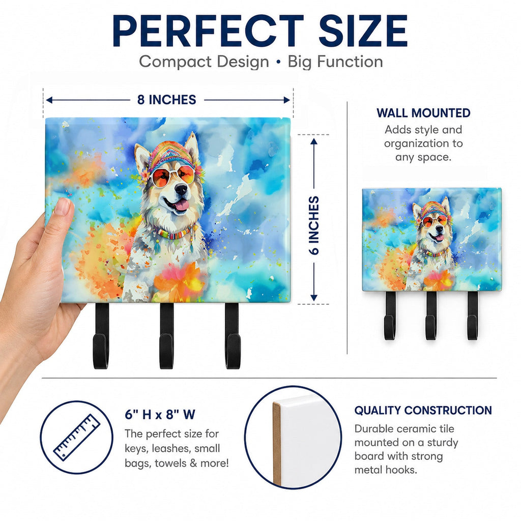 Alaskan Malamute Hippie Dawg Leash or Key Holder Wall Hooks, Coat Rack Wall Mount, for Hanging Keys, Towels, Aprons, Leashes