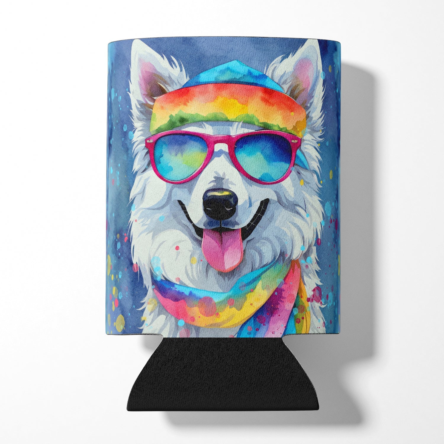 American Eskimo Hippie Dawg Can or Bottle Hugger Cooler Sleeve for Standard 12 oz Cans, Insulated Foam Beer & Soda Can Hugger Reusable