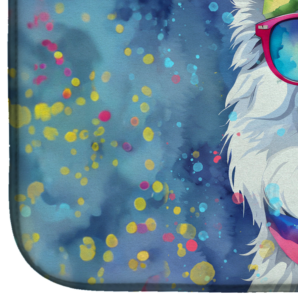 American Eskimo Hippie Dawg Dish Drying Mat Absorbent Dish Drying Mat Pad for Kitchen Counter Dish Drainer Mat for Countertop, 14 x 21", Multicolor