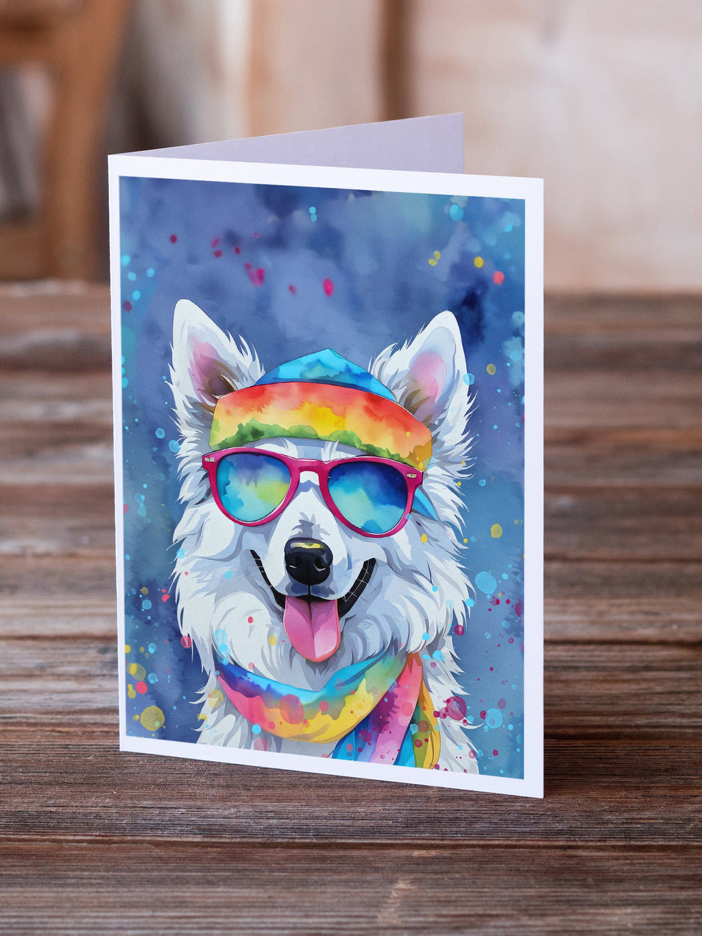 American Eskimo Hippie Dawg Greeting Cards Pack of 8 Blank Cards with Envelopes Whimsical A7 Size 5x7