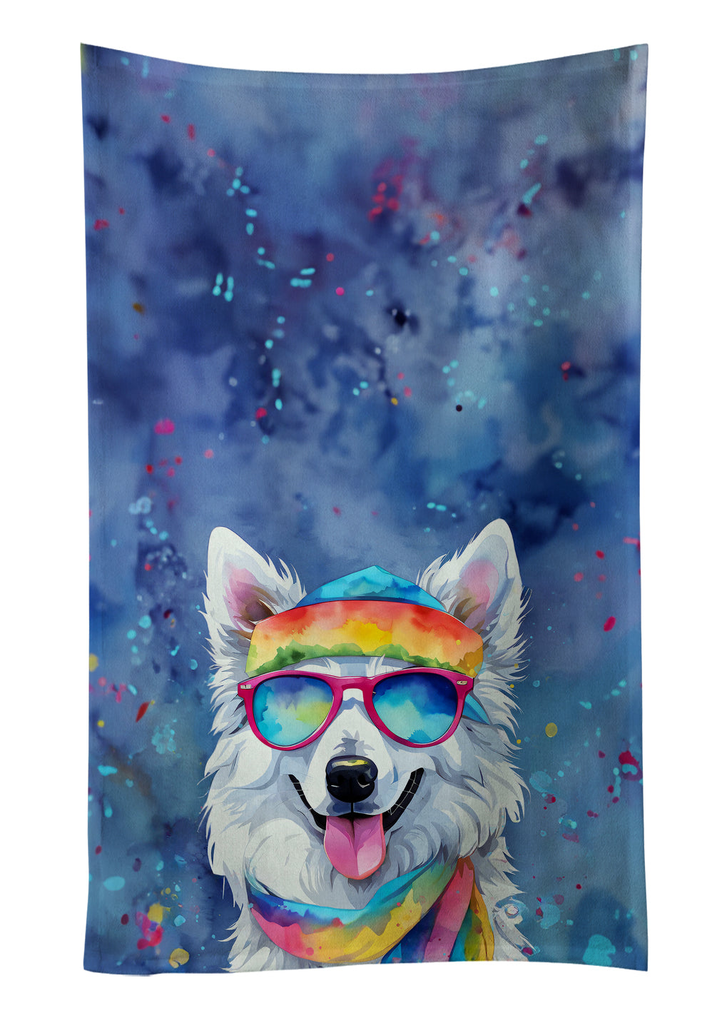 American Eskimo Hippie Dawg Kitchen Towel Velour Plush Front and Cotton Loop Back Machine Washable