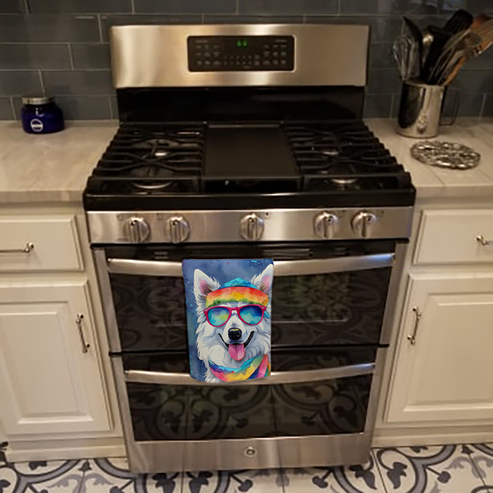 American Eskimo Hippie Dawg Kitchen Towel Velour Plush Front and Cotton Loop Back Machine Washable