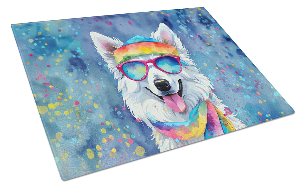 American Eskimo Hippie Dawg Cutting Board Tempered Glass Kitchen Cutting Surface, Heat Resistant Chopping, Non-Slip Feet, Food Prep & Serving