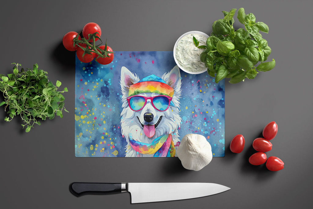 American Eskimo Hippie Dawg Cutting Board Tempered Glass Kitchen Cutting Surface, Heat Resistant Chopping, Non-Slip Feet, Food Prep & Serving