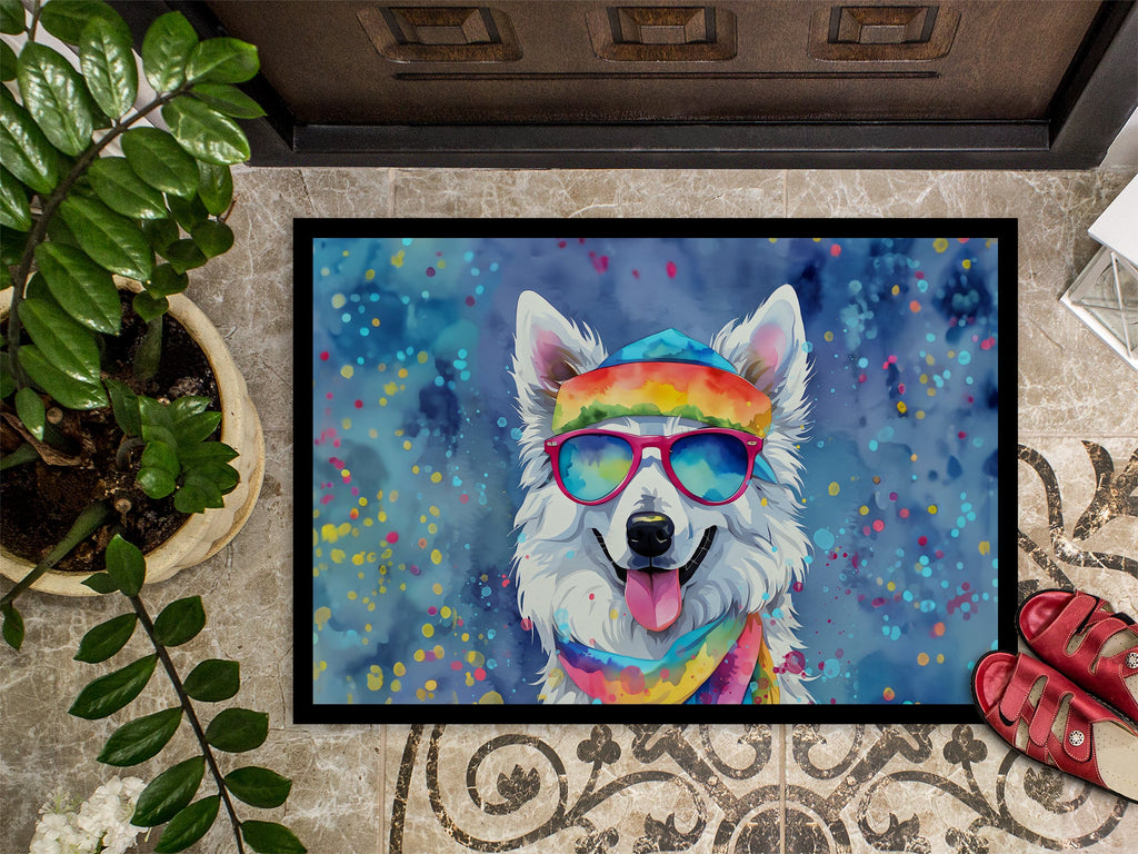 American Eskimo Hippie Dawg Doormat Indoor Outdoor 18H X 27W Front Door Mat Rugs for Entryway, Non Slip Washable