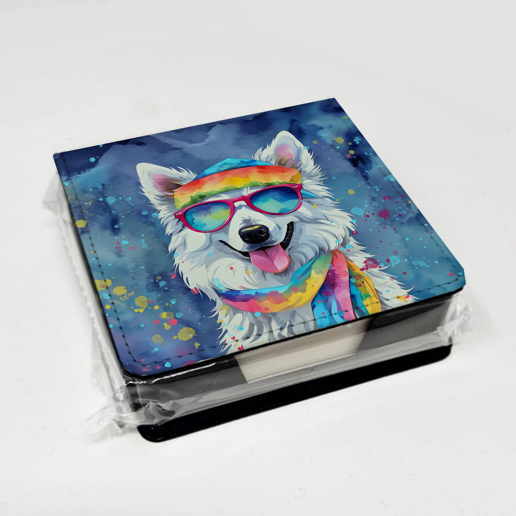 American Eskimo Hippie Dawg PU Leather Note Paper Holder with Artist-Designed Cover, Desk Accessory, Office Gift