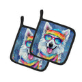 American Eskimo Hippie Dawg Pot Holder Set of 2 Heat Resistant Quilted Hot Pads 7.5 x 7.5 Inch, Insulated Kitchen Trivets for Cooking & Baking