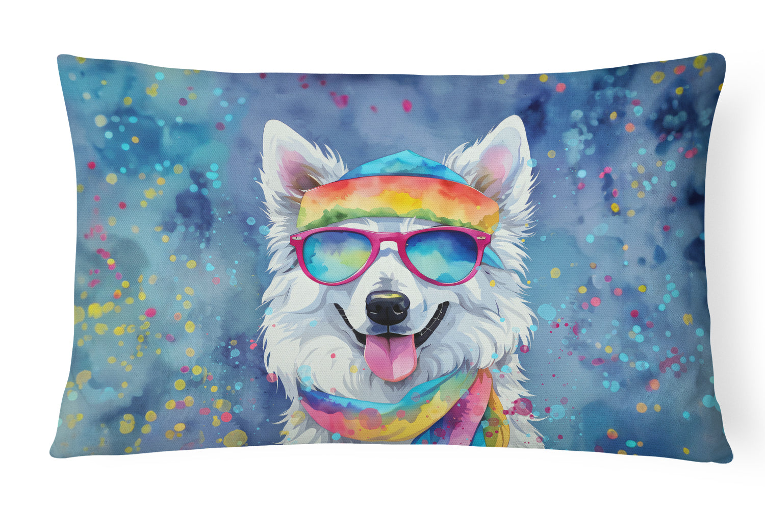 American Eskimo Hippie Dawg Decorative Throw Pillow 12x16 Indoor Outdoor Accent Cushion, Fabric Cover with Insert for Sofa, Bed, Porch & Living Room
