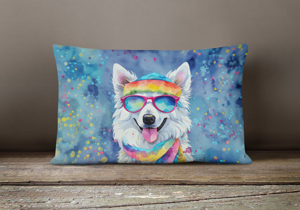 American Eskimo Hippie Dawg Decorative Throw Pillow 12x16 Indoor Outdoor Accent Cushion, Fabric Cover with Insert for Sofa, Bed, Porch & Living Room