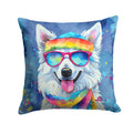American Eskimo Hippie Dawg Decorative Throw Pillow 14x14 Indoor Outdoor Accent Cushion, Fabric Cover with Insert for Sofa, Bed, Porch & Living Room