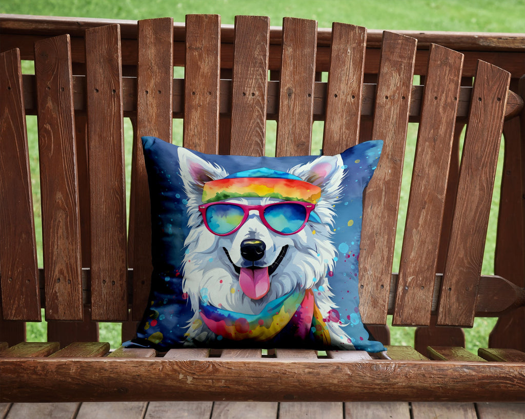 American Eskimo Hippie Dawg Decorative Throw Pillow 14x14 Indoor Outdoor Accent Cushion, Fabric Cover with Insert for Sofa, Bed, Porch & Living Room