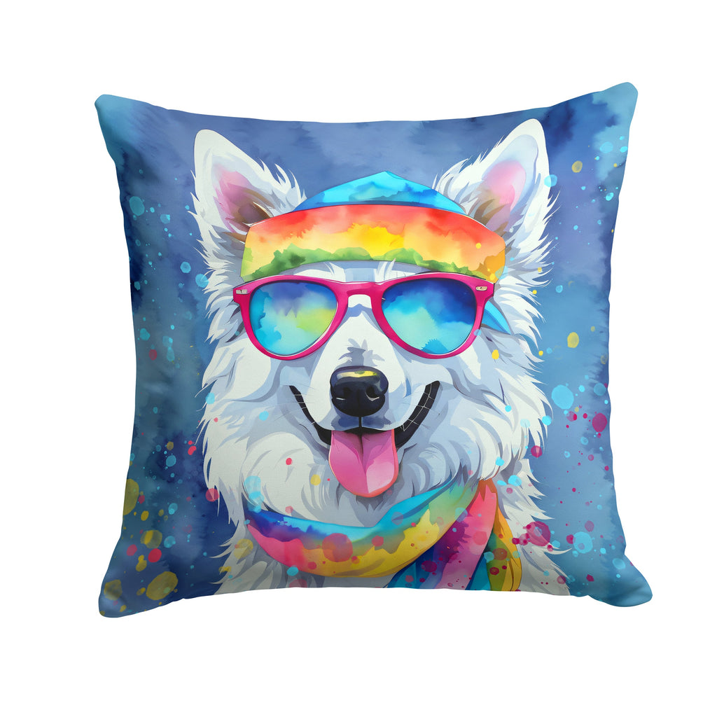 American Eskimo Hippie Dawg Decorative Throw Pillow 18x18 Indoor Outdoor Accent Cushion, Fabric Cover with Insert for Sofa, Bed, Porch & Living Room