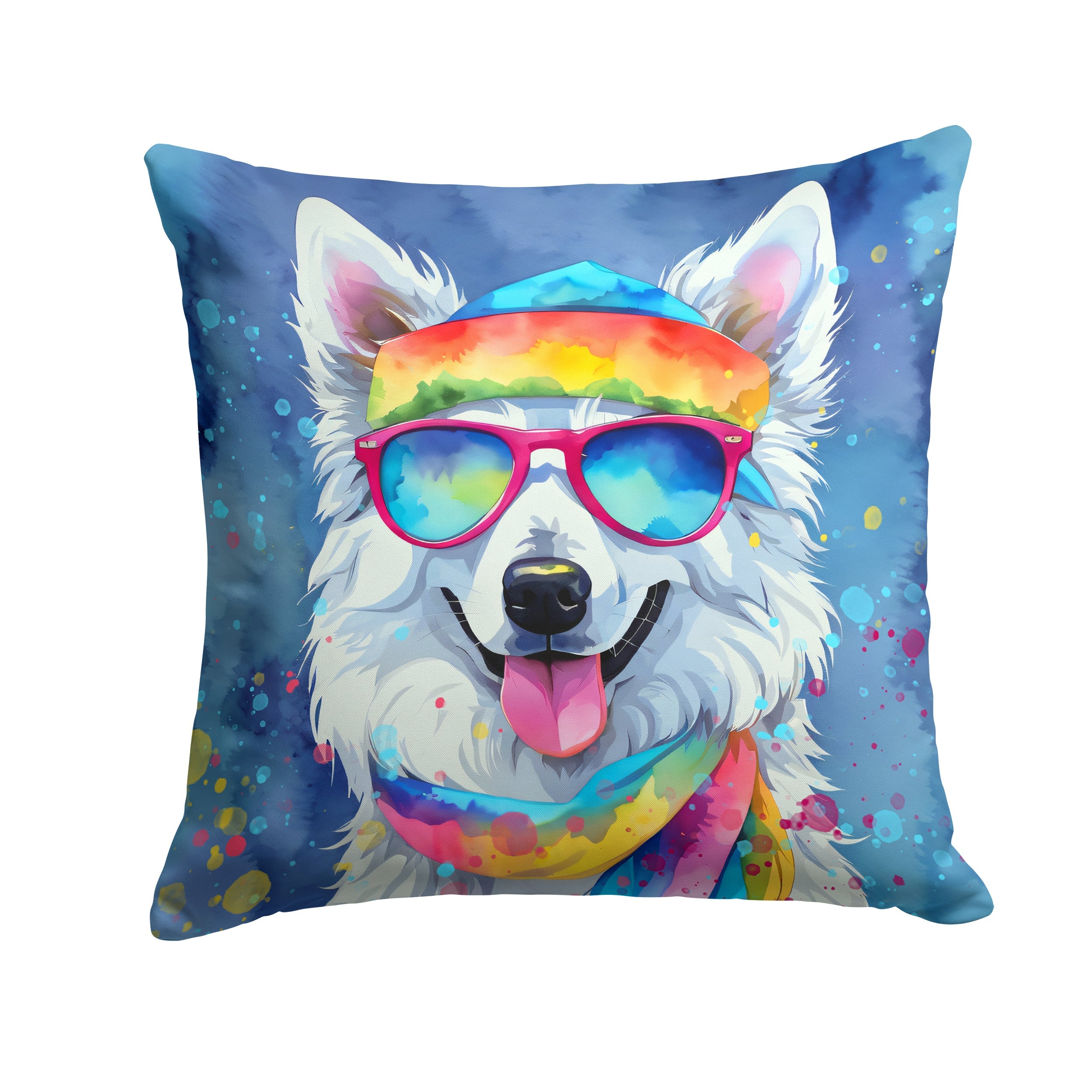 American Eskimo Hippie Dawg Decorative Throw Pillow 18x18 Indoor Outdoor Accent Cushion, Fabric Cover with Insert for Sofa, Bed, Porch & Living Room