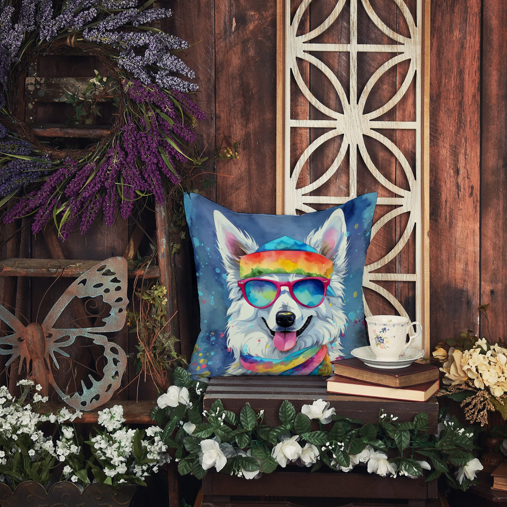 American Eskimo Hippie Dawg Decorative Throw Pillow 18x18 Indoor Outdoor Accent Cushion, Fabric Cover with Insert for Sofa, Bed, Porch & Living Room