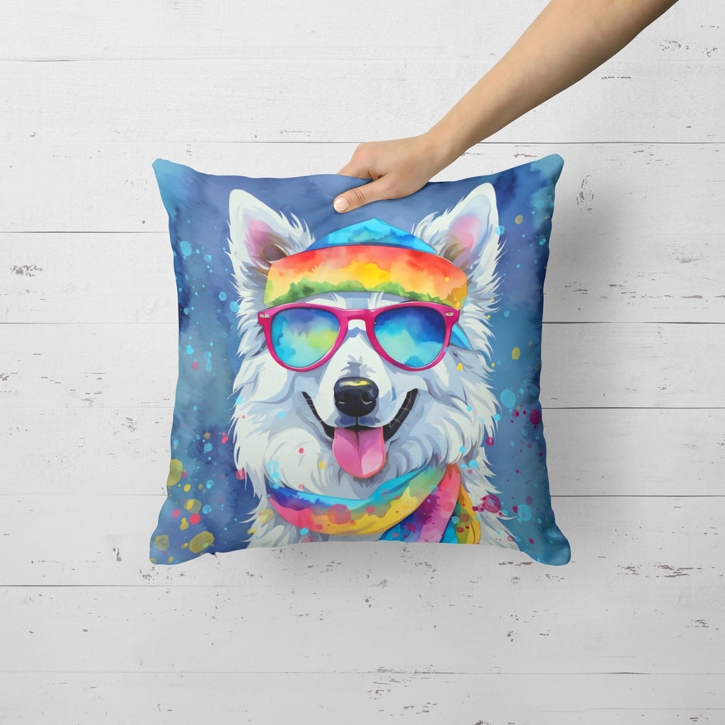 American Eskimo Hippie Dawg Decorative Throw Pillow 18x18 Indoor Outdoor Accent Cushion, Fabric Cover with Insert for Sofa, Bed, Porch & Living Room