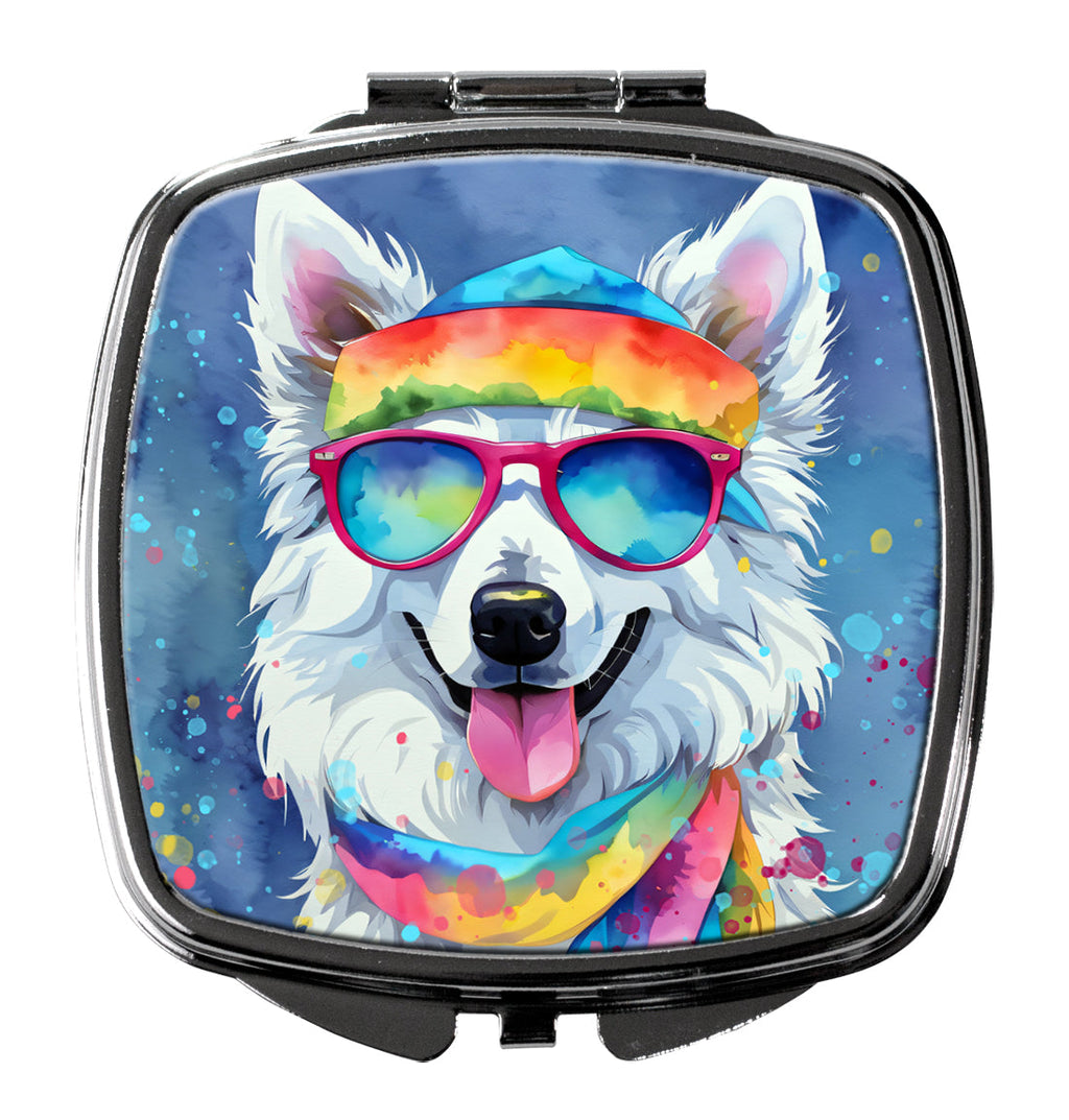 American Eskimo Hippie Dawg Compact Mirror Decorative Travel Makeup Mirror for Women Girls Gifts Pocket Makeup Mirror Folding Handheld
