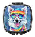 American Eskimo Hippie Dawg Compact Mirror Decorative Travel Makeup Mirror for Women Girls Gifts Pocket Makeup Mirror Folding Handheld