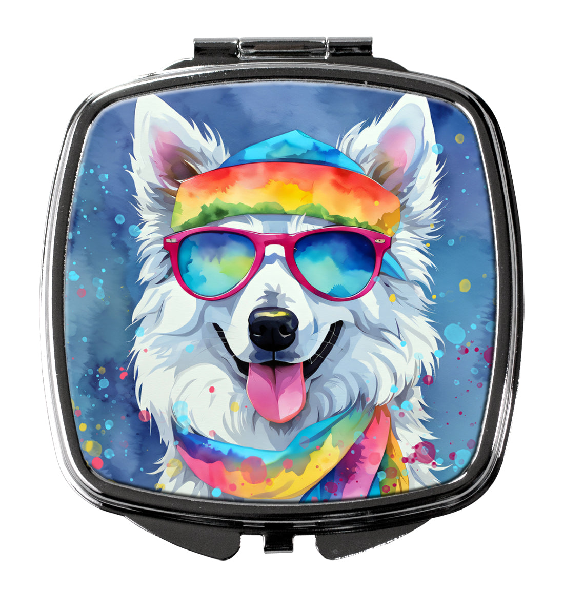 American Eskimo Hippie Dawg Compact Mirror Decorative Travel Makeup Mirror for Women Girls Gifts Pocket Makeup Mirror Folding Handheld