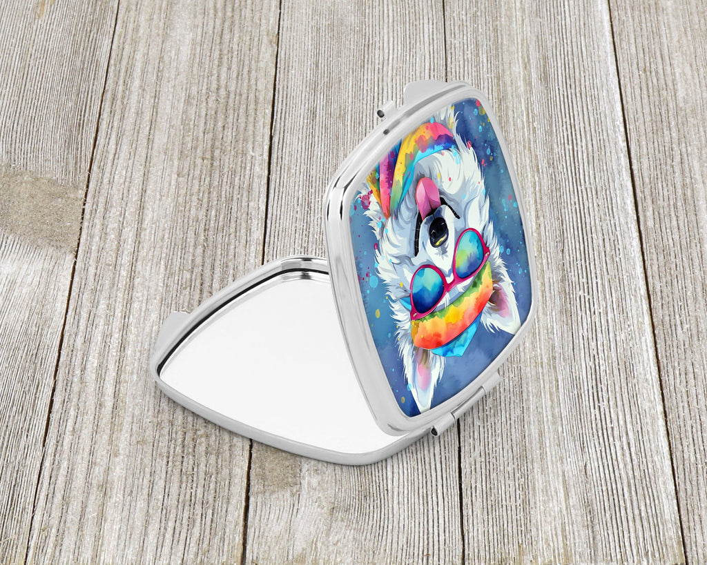 American Eskimo Hippie Dawg Compact Mirror Decorative Travel Makeup Mirror for Women Girls Gifts Pocket Makeup Mirror Folding Handheld