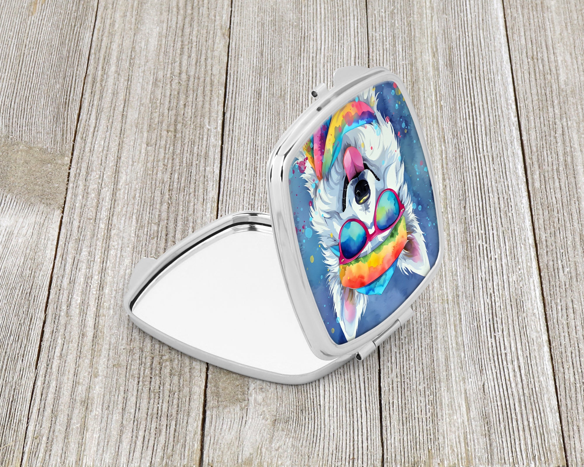 American Eskimo Hippie Dawg Compact Mirror Decorative Travel Makeup Mirror for Women Girls Gifts Pocket Makeup Mirror Folding Handheld