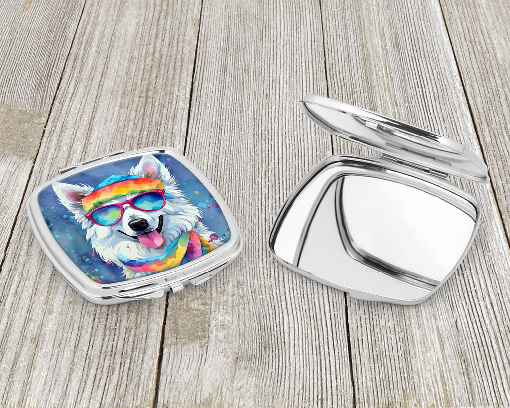 American Eskimo Hippie Dawg Compact Mirror Decorative Travel Makeup Mirror for Women Girls Gifts Pocket Makeup Mirror Folding Handheld