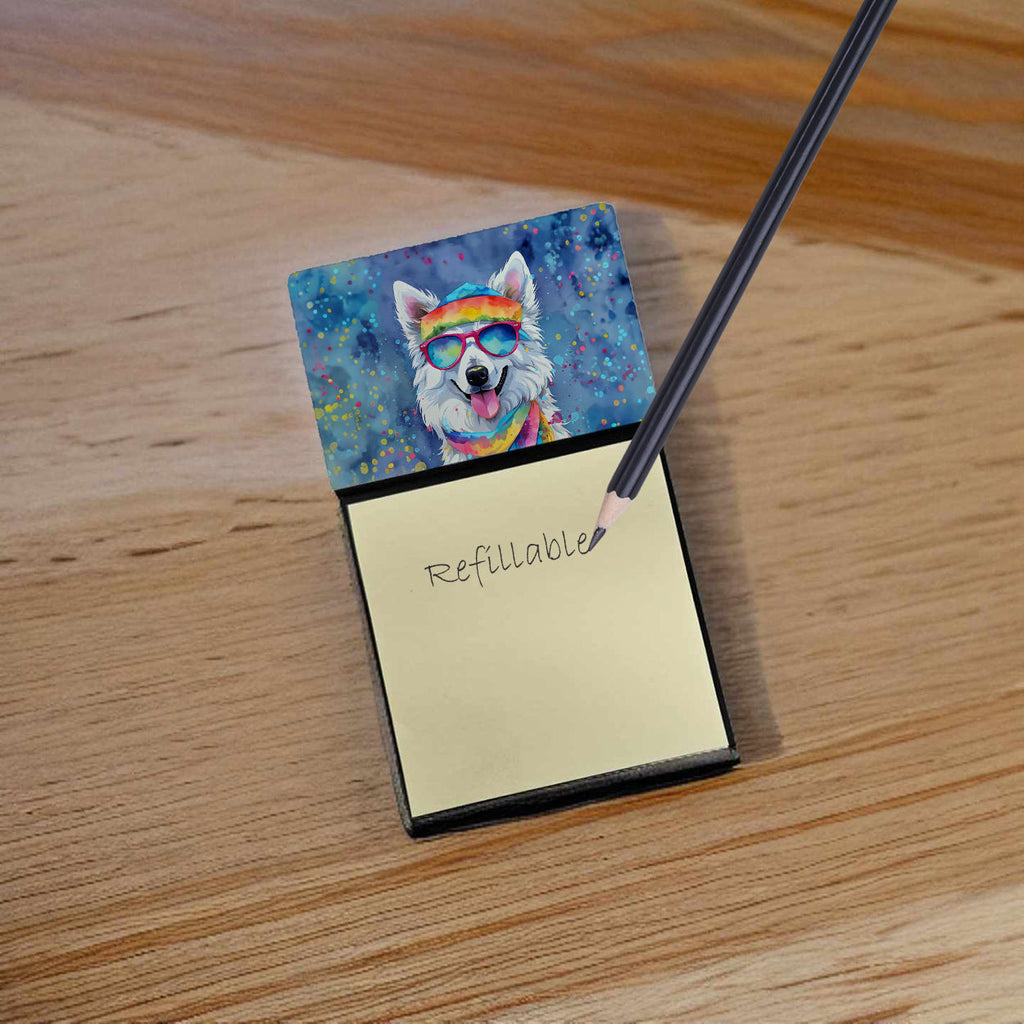 American Eskimo Hippie Dawg Watercolor Sticky Note Holder Refillable Dispenser Desk Accessory 3x3 Pad Gift